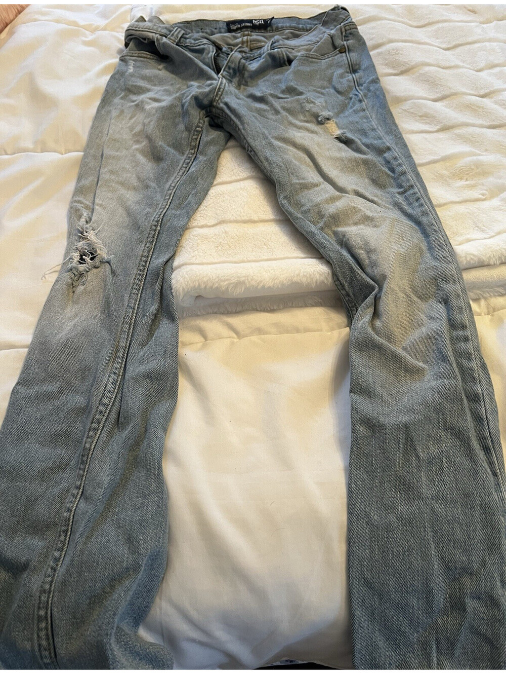 RSQ Tokyo Super Skinny Boys Jeans Light Blue Light Wash Distressed Denim Size 16